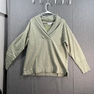 Encore by Idina Menzel Sraul Collar Raglan Fleece Pullover Cactus Hthr Medium